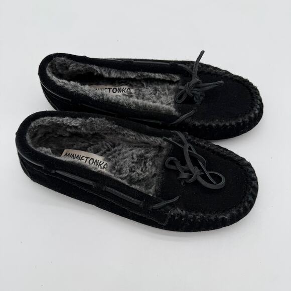 Minnetonka Women's Cally Moccasin Casual Cozy Black Suede Leather size 7 - Picture 1 of 6